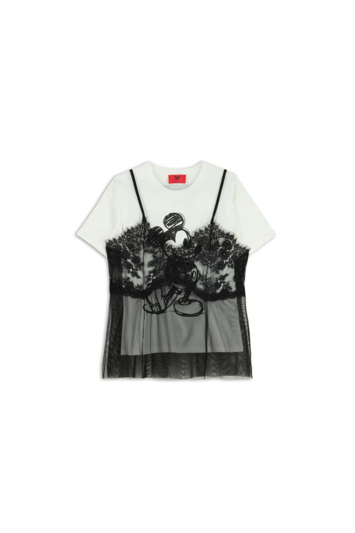 LACE MICKEY TEES - Milk