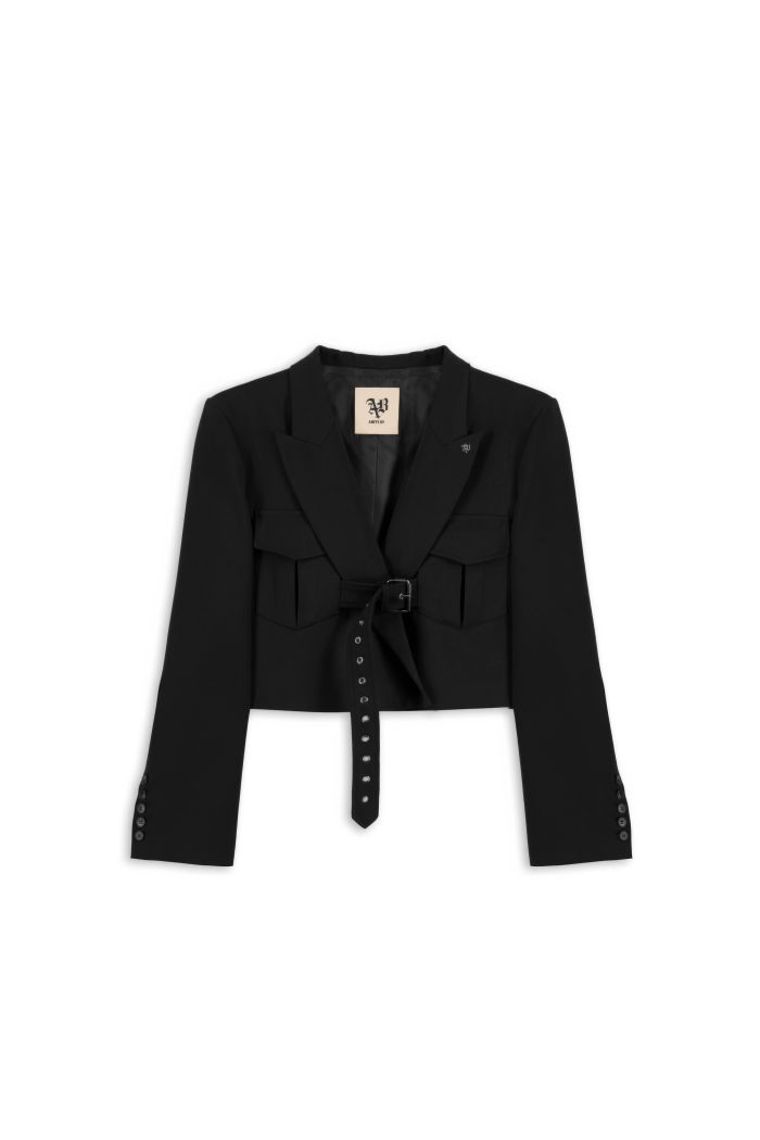 CROP BLAZER STUD - Black